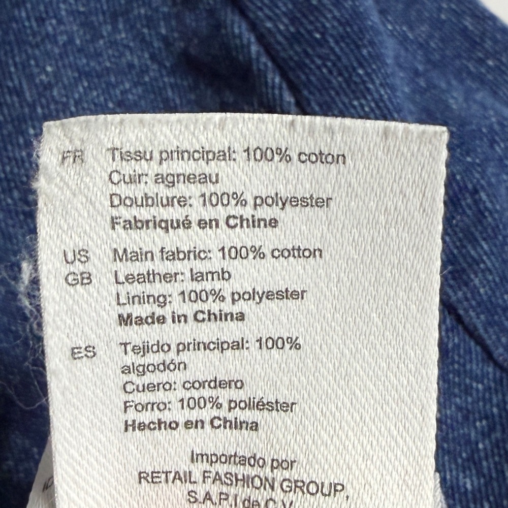 SANDRO Denim Jacket Leather Collar Cropped Button Front Blue Sz 40 FR / 8 US - Picture 16 of 16